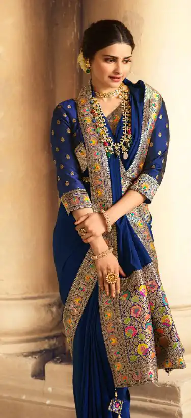 Exemplary Royal Blue Color Sana Silk With Jacquard Lace Saree - Image 2