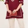 Fashionable Wine Color Heavy Rayon With Embroidery Kurti