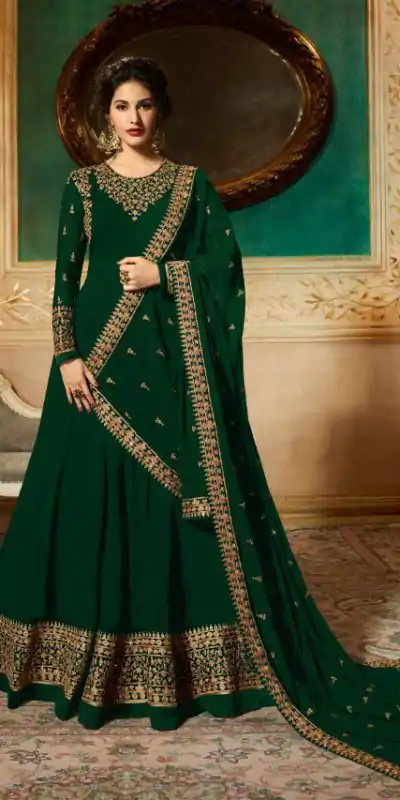 Marvelous Green Georgette Designer Embroidered Anarkali Suit