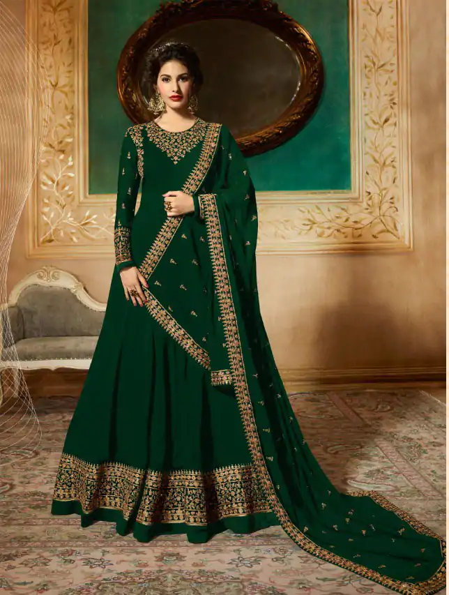Marvelous Green Georgette Designer Embroidered Anarkali Suit