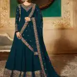 Marvelous Prussian blue Georgette Designer Embroidered Anarkali Suit