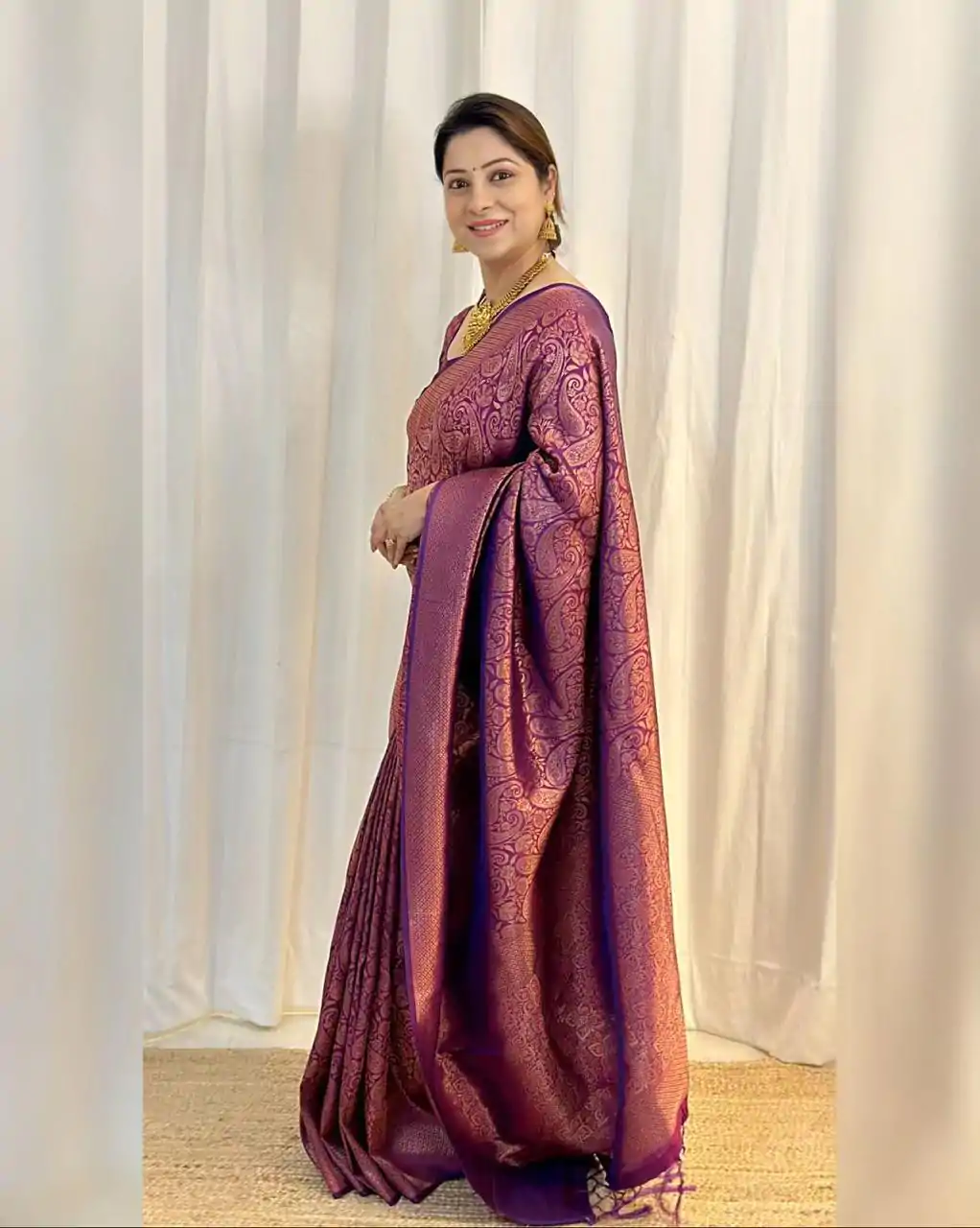 Glamorous Wine Color Rich Pallu & Jacquard Work Kubera pattu saree