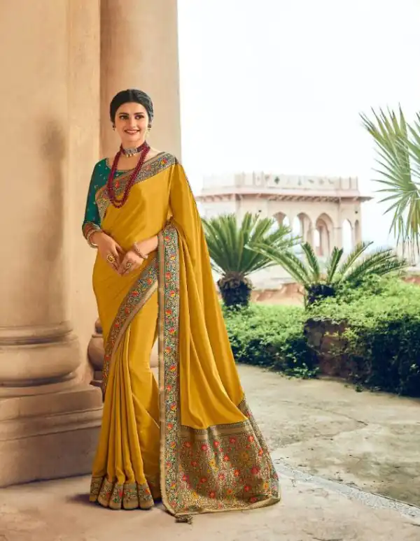 Exemplary Yellow Color Georgette Beautiful Lace Saree