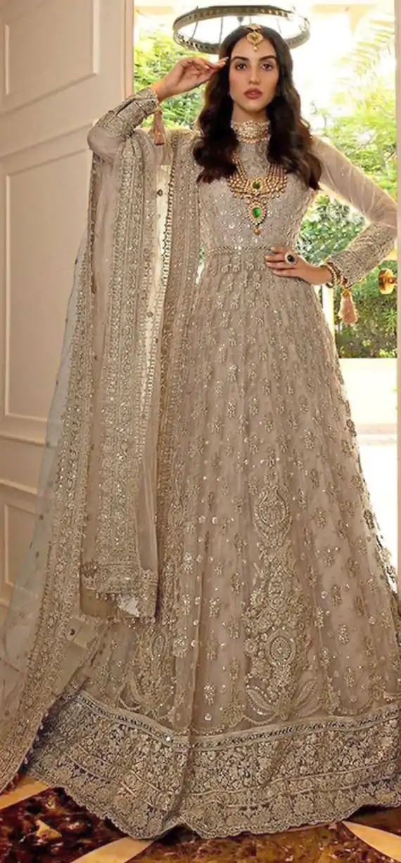 Grace Off White Color Net Embroidery And Mirror work Anarkali Suit