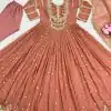 Graceful Peach Color Georgette With Heavy Embroidery Sequence Work Party Wear Gown