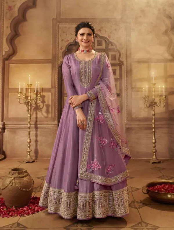 Grand Look Purple Color Dola Silk Embroidery Work Anarkali Suit