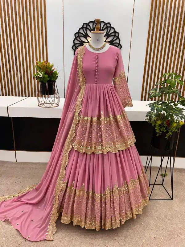 Stunning Pink Color Faux Georgette With Embroidery Sequence Work Lehenga Choli