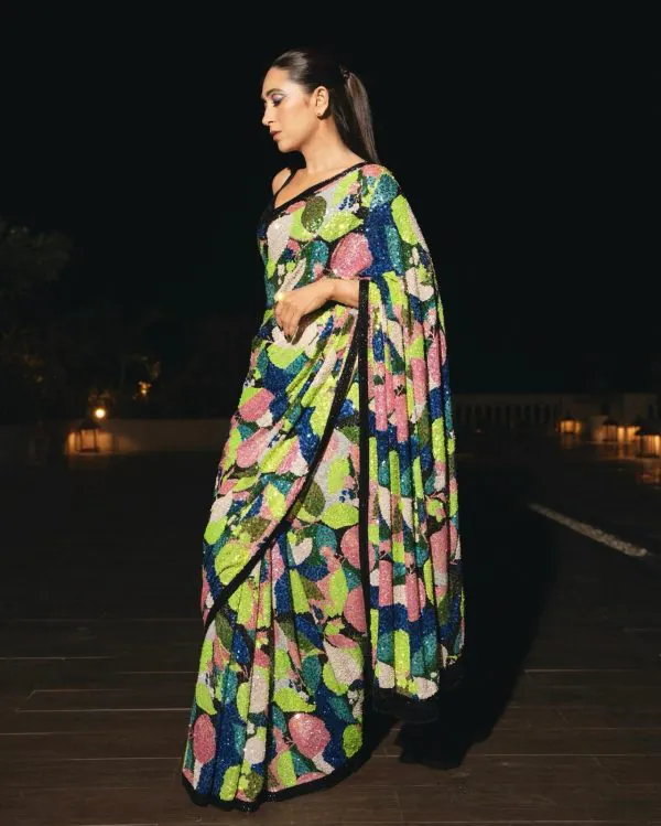 Karishma kapoor Multi Color Georgette Embroidery Sequins Saree