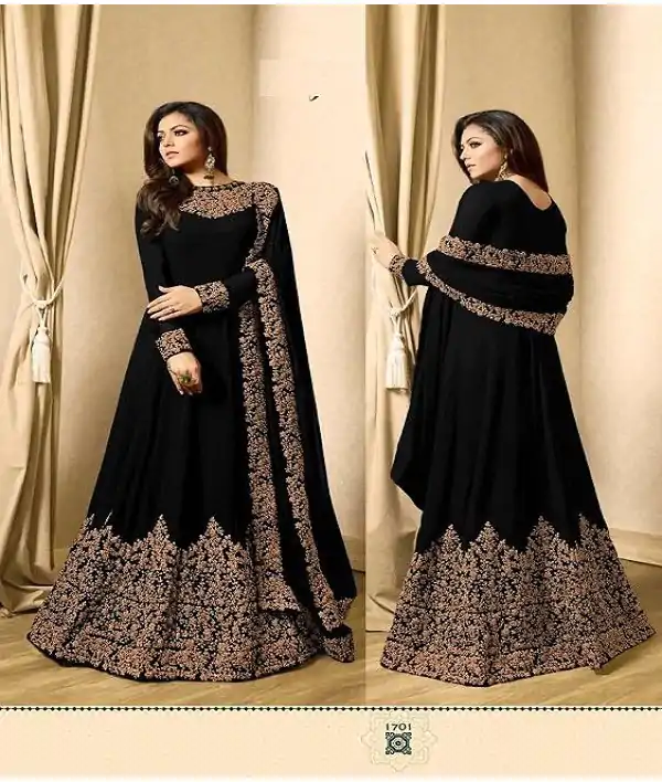 Floor Length Anarkali For Women's In Black Color With Heavy Georgette