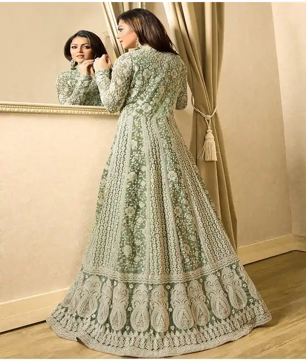 Drashti Dhami Dull Mint Embroidered Net Anarkali Suit Series - Image 3