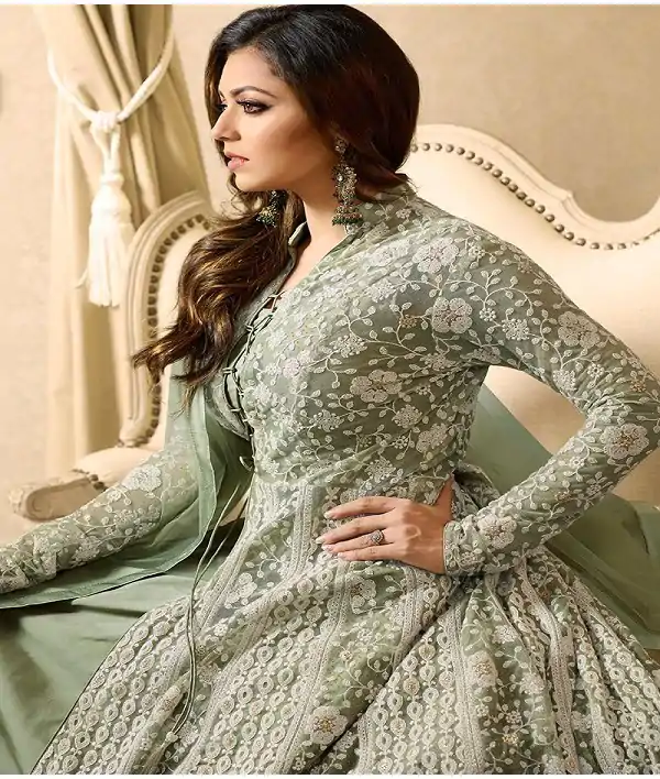 Drashti Dhami Dull Mint Embroidered Net Anarkali Suit Series - Image 2