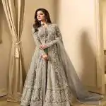 Drashti Dhami Light Grey Embroidered Georgette Net Anarkali Suit