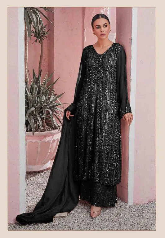 Latest Black Color Georgette Embroidered Sequence Work Straight Salwar Suit