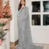 Stylish Grey Color Georgette Multi & Sequins Embroidery Work Saree
