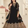 Marvelous Black Color Georgette Cording Stone Work Anarkali Suit