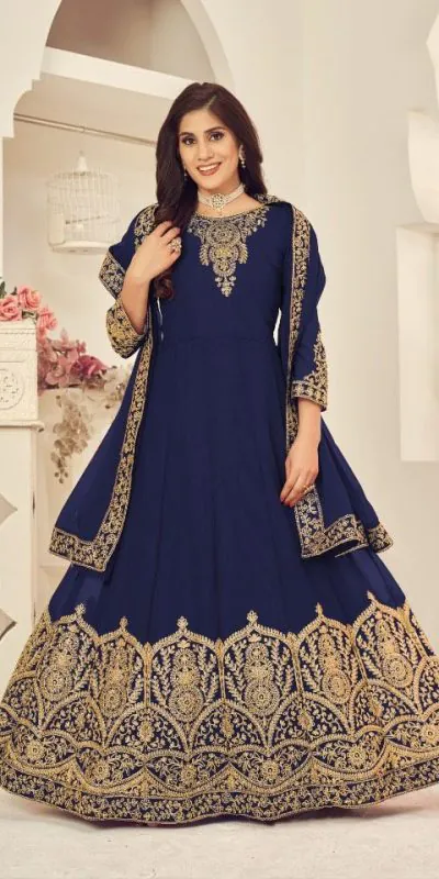Marvelous Blue Color Georgette Cording Stone Work Anarkali Suit