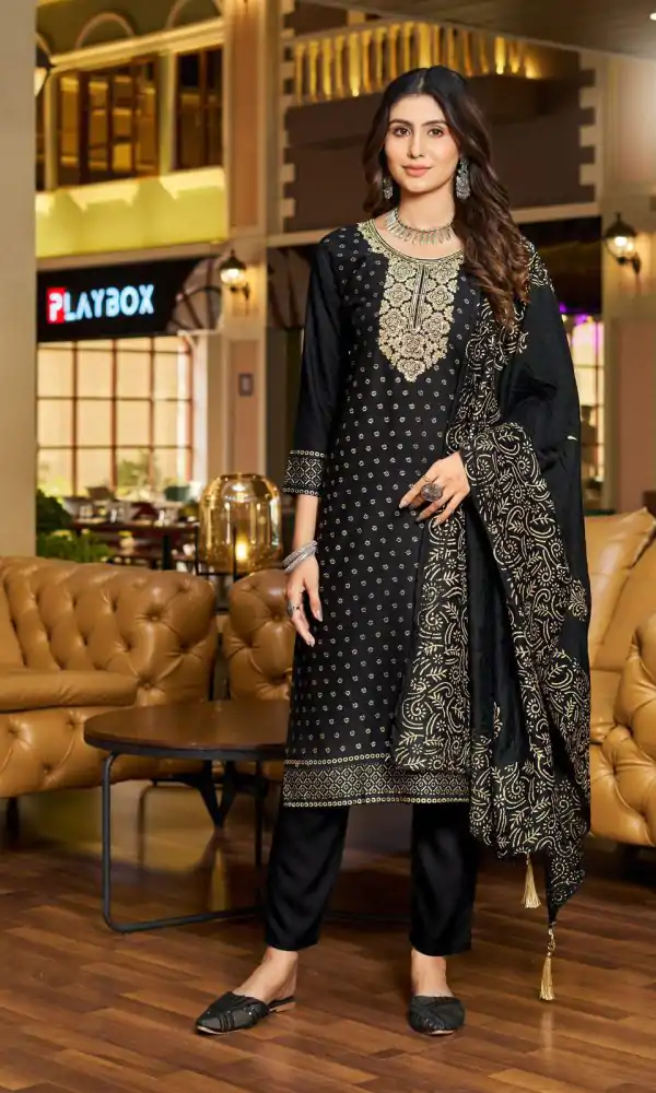 Mesmerizing Black Color Rayon Embroidery Work Printed Kurti