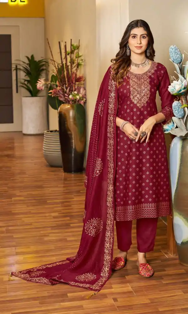 Mesmerizing Maroon Color Rayon Embroidery Work Printed Kurti