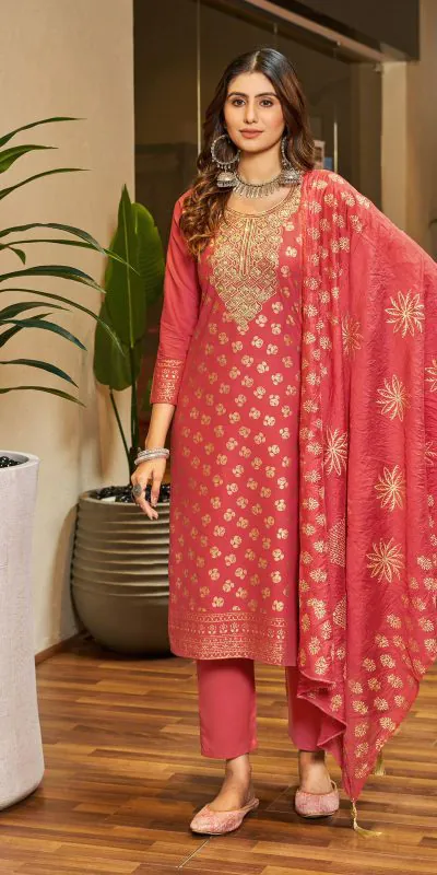Mesmerizing Pink Color Rayon Embroidery Work Printed Kurti