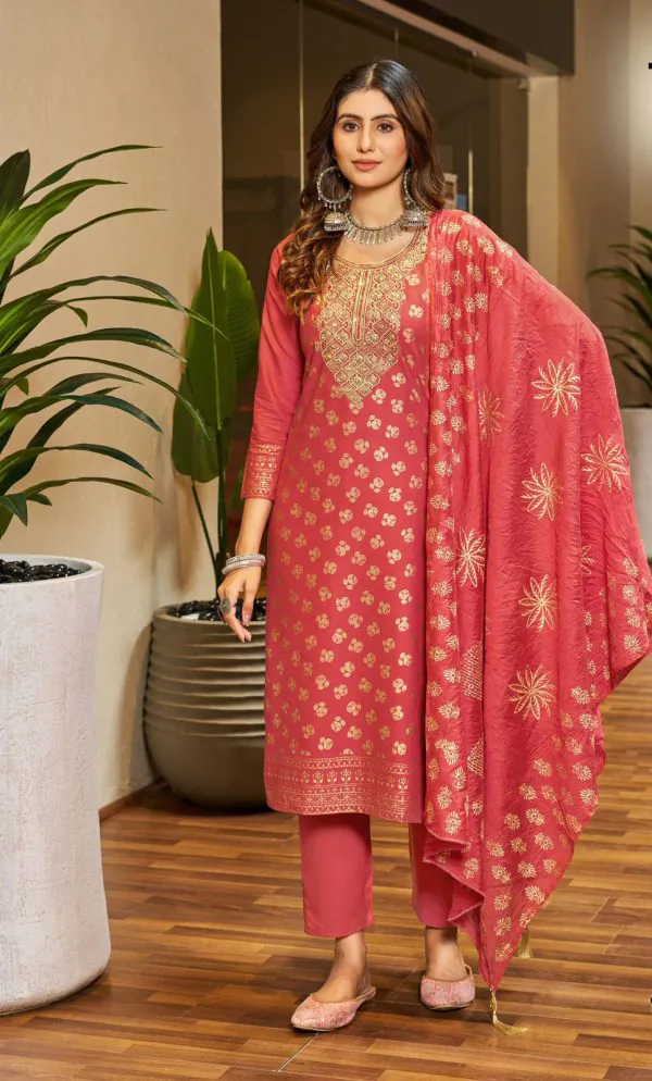 Mesmerizing Pink Color Rayon Embroidery Work Printed Kurti