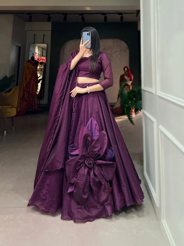 Exclusive Purple Color Rajwadi Chanderi Silk Lehenga Choli