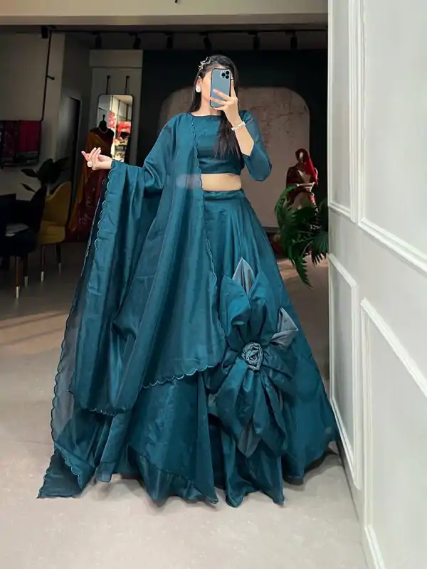 Exclusive Rama Blue Color Rajwadi Chanderi Silk Lehenga Choli