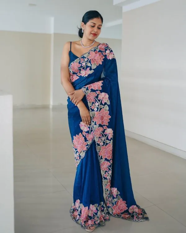 Nice Royal Blue Color Heavy Rangoli With Multi Embroidery Saree