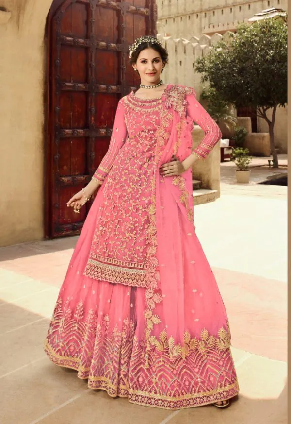 Artful Pink Color Georgette Soft Net Sequence Embroidery Work Lehenga Choli