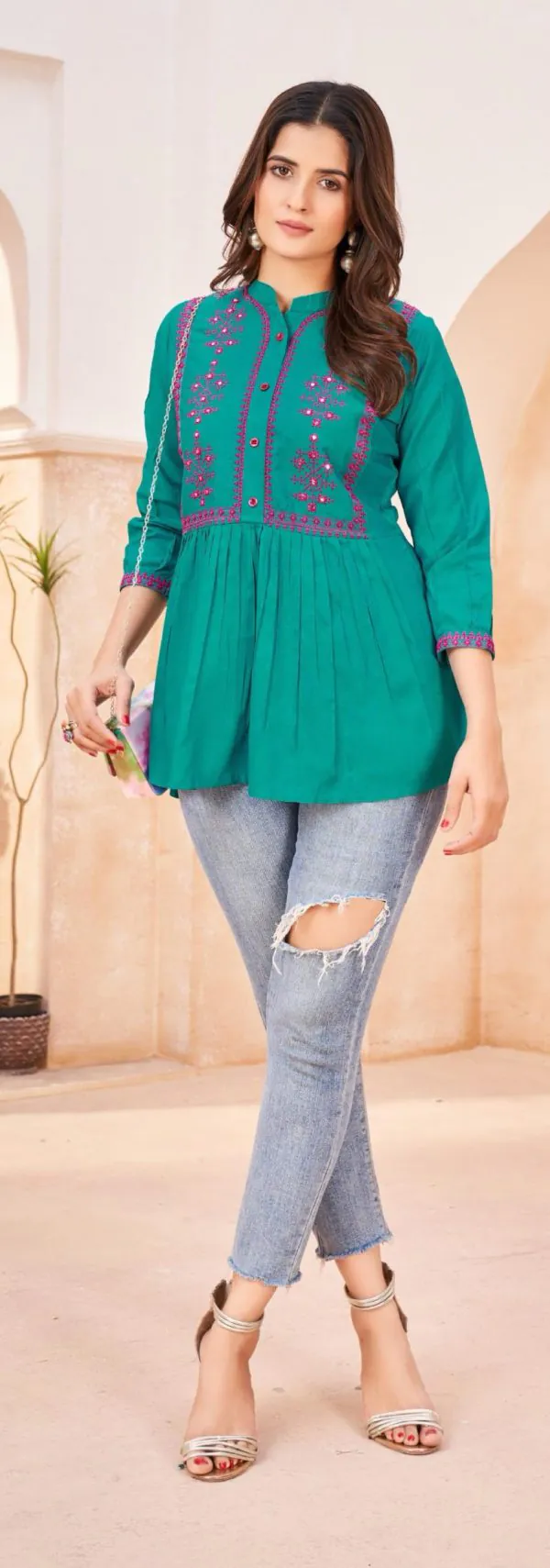 Perfect Peacock Green Color Heavy Rayon Embroidery Work Kurti