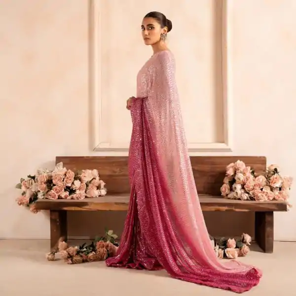 Pretty Baby Pink Color Sequins Embrodery Work saree