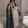 Pretty White Color Sequence Work Salwar Suit With Black Dupatta