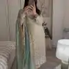 Pretty White Color Sequence Work Salwar Suit With Green Dupatta