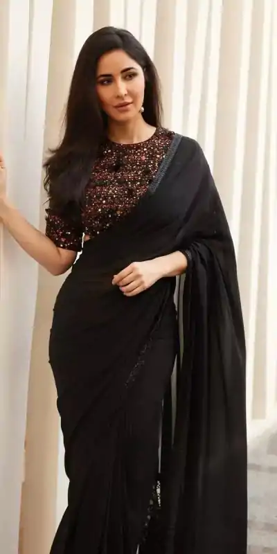 Rangoli Katrina Black Color Georgette sparkle lace border Saree