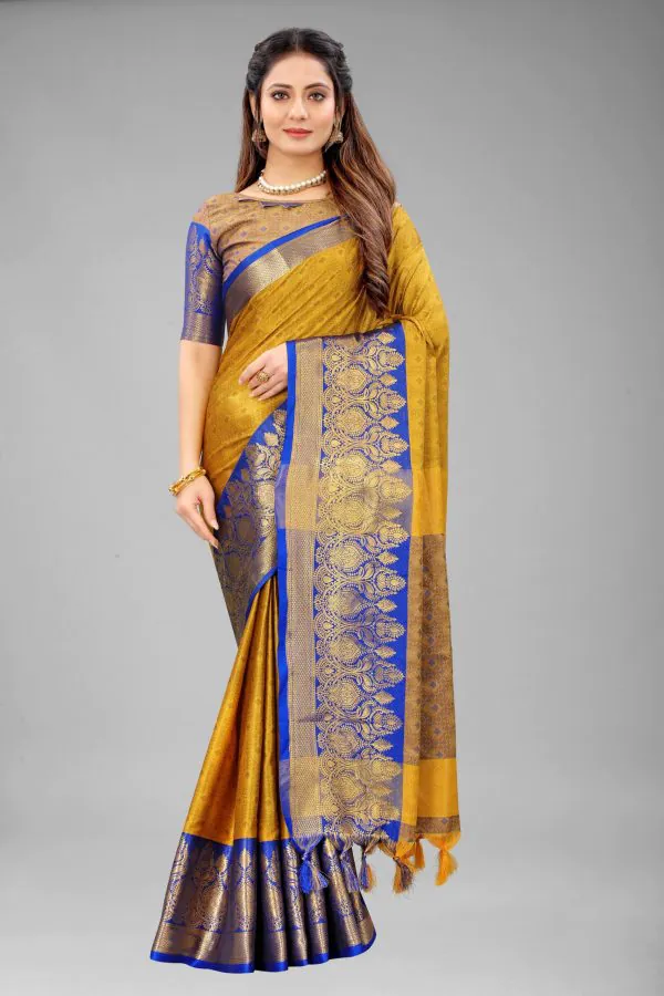 Resplendent Yellow Color Pure Mercerized Cotton Silk Saree