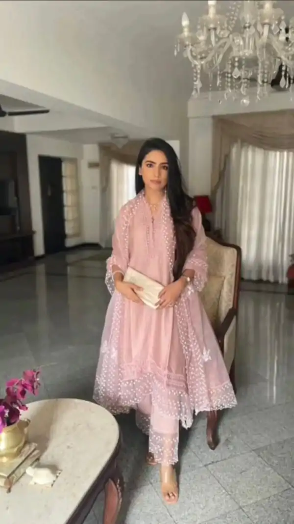 Special Look Baby Pink Jam Cotton Embroidery Work Sharara Suit