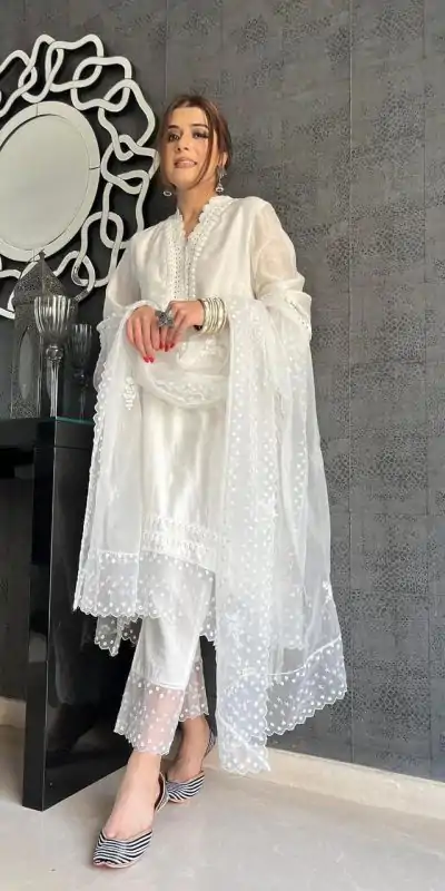 Special Look White Jam Cotton Embroidery Work Sharara Suit