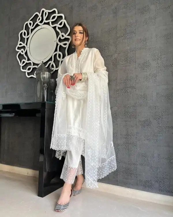 Special Look White Jam Cotton Embroidery Work Sharara Suit