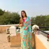 Stylish Blue Color Digital Print Georgette With Ruffle Lace Saree