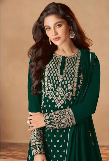 Stylish Green Color Georgette Sequins Work Sharara Suit - Image 2