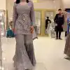 Stylish Grey Color Faux Georgette Embroidery Work Sharara Suit