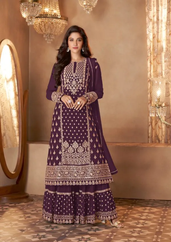 Stylish Maroon Color Georgette Sequins Work Sharara Suit