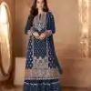 Stylish Navy Blue Color Georgette Sequins Work Sharara Suit