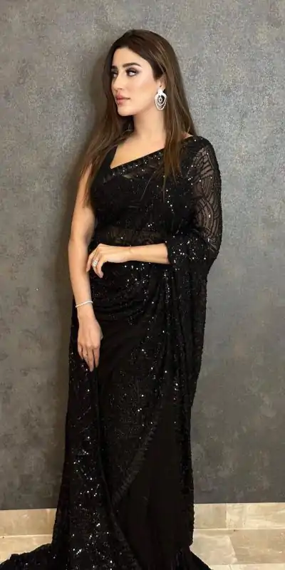 Superb Black Color Georgette Embroidery Sequins work Saree