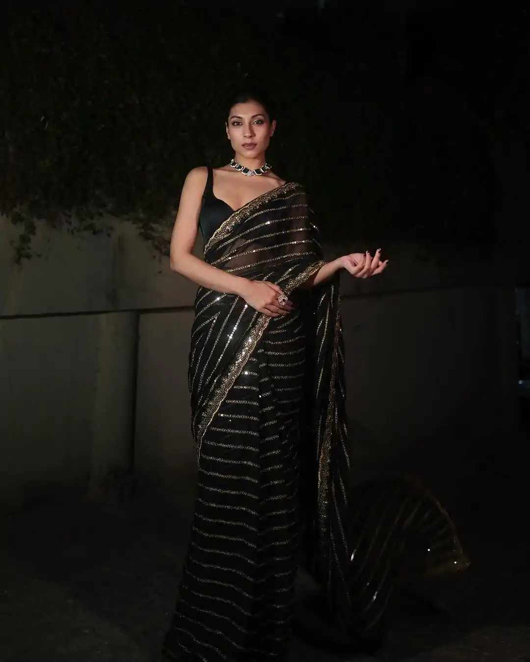 Superb Black Color Georgette With Heavy Sequins Embroidery Work Saree