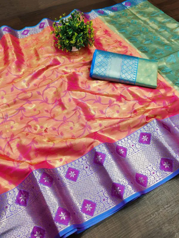Superb Pink Color Soft & Pure Organic Silk Gold Zari Saree