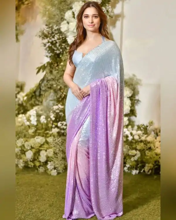 Tamannaah Bhatia Grey Color Heavy Dual Sequins Embroidered Saree