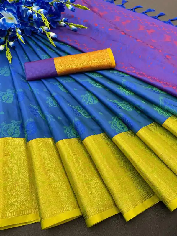 Traditional Royal Blue Color Soft Kanjivaram Jacquard Saree