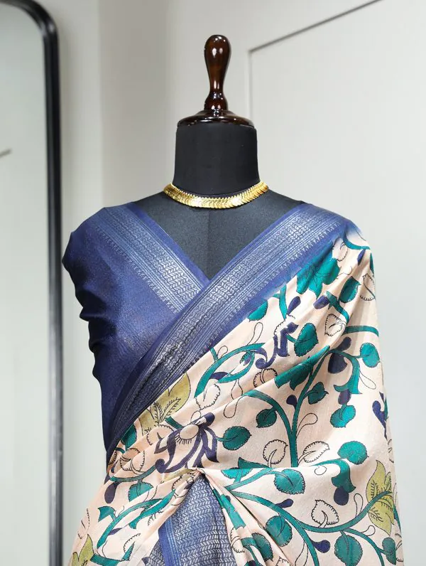 Wanted Navyblue Color Dola Silk Printed With Zari Border Partywear Designer Style Saree