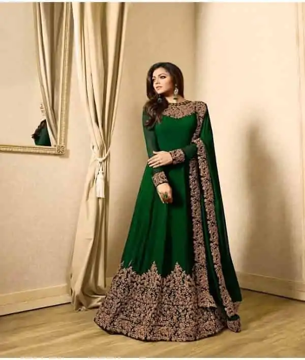 Floor Length Anarkali For Women's In Green Color With Heavy Georgette