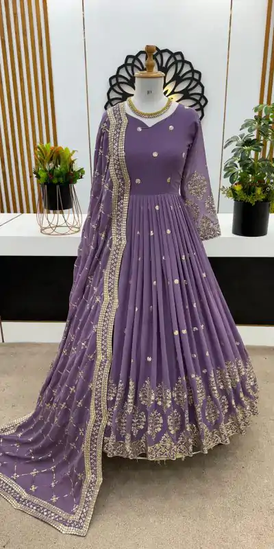 Graceful Light Purple Color Georgette Embroidery Sequence Work Gown